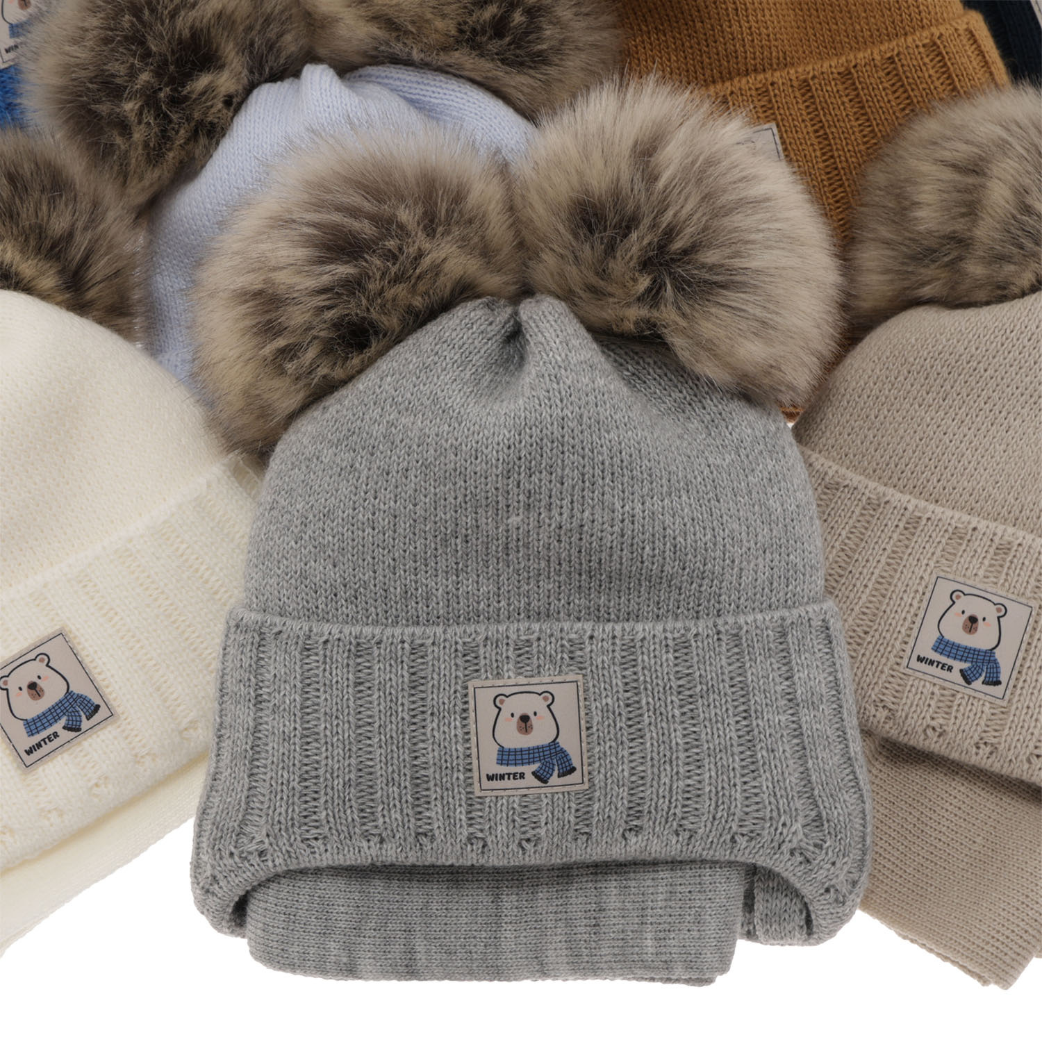 Boy' s winter set: hat and scarf camel with two pompoms Jewel