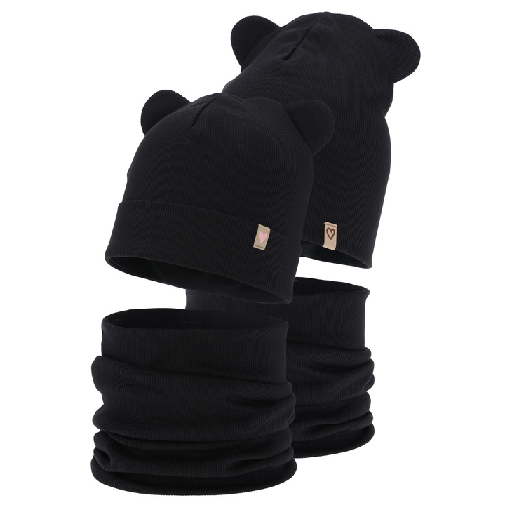 Girl's spring, autumn set: hat and tube scarf, black, cotton, Luminia