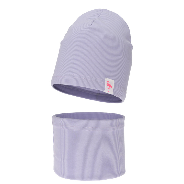 Girl's spring, autumn cotton set: hat and tube scarf, violet, Rumilla
