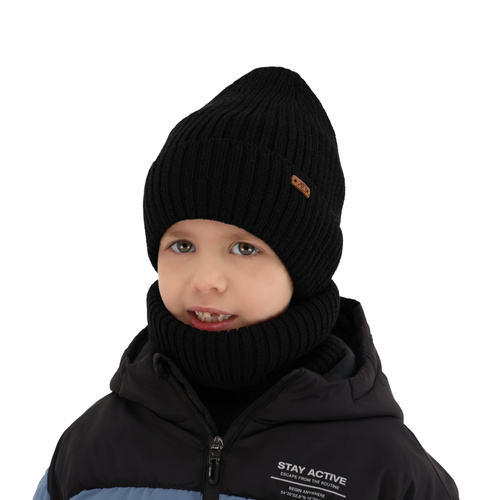 Boy's winter set: hat and tube scarf grey merino wool Palermo