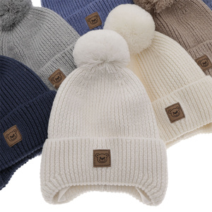 Boy's winter hat brown 100% extra fine merino wool, lined with wool fleece Tofik