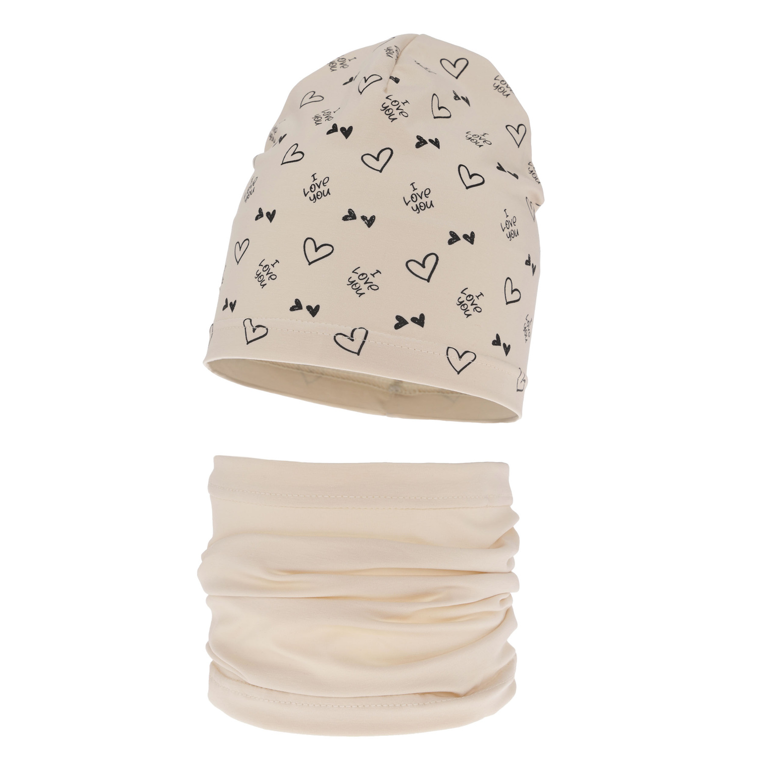 Girl's spring/ autumn cotton set: hat and tube scarf beige Lovena