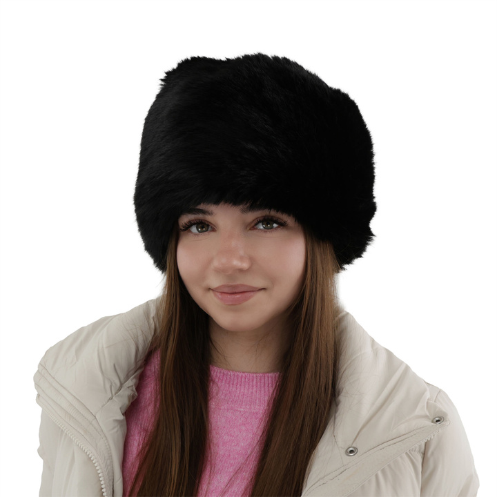 Woman's winter hat black lined with wool fleece Holly