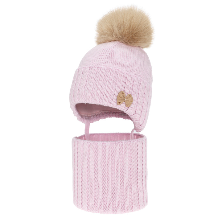 Girl's winter set: hat and tube scarf violet with pompom Talena