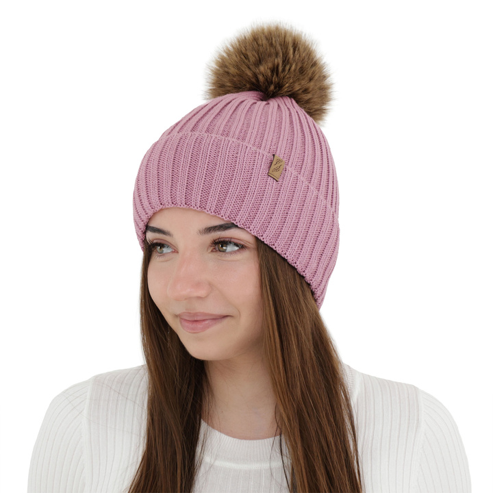 Woman's winter hat, purple, with merino wool, Zamira