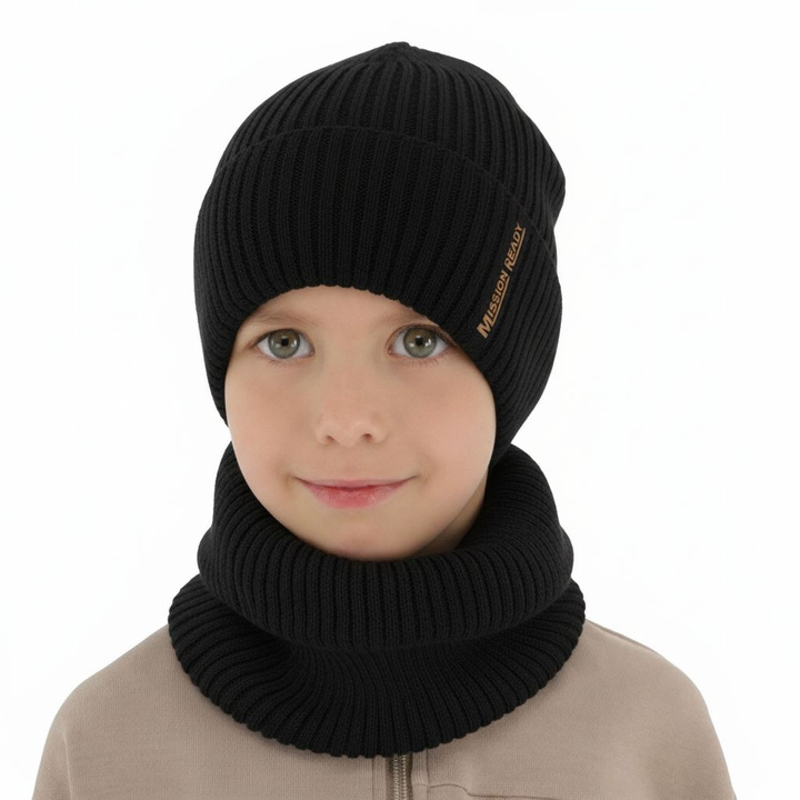 Boy's hat and snood spring/autumn set, with cotton, black, Norwin