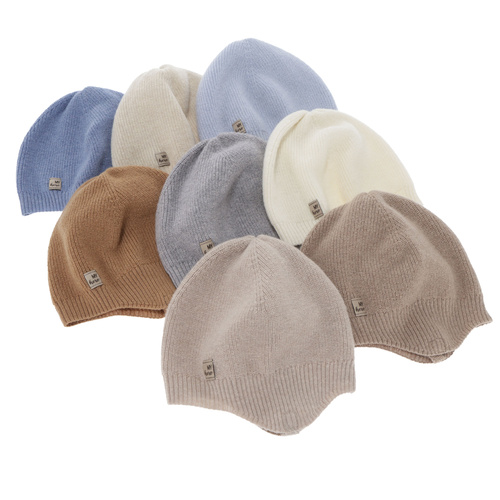 Boy's spring/ autumn hat, camel, merino wool with cashmere, with ears, Tono