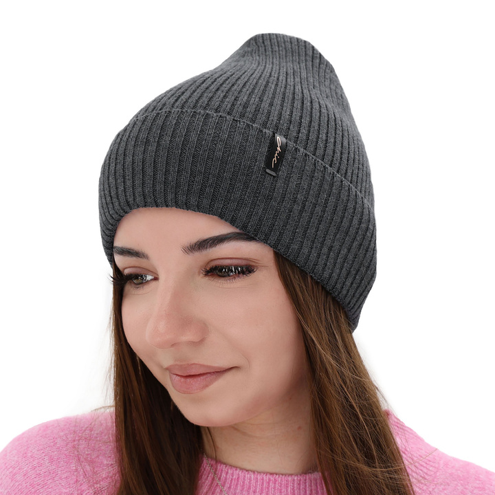 Woman's winter hat grey Megan 100% extra fine merino wool