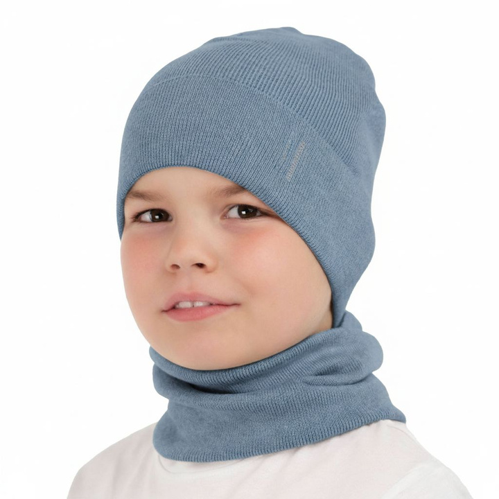 Children's autumn/ spring set: hat and tube scarf, with cotton, blue Timothe