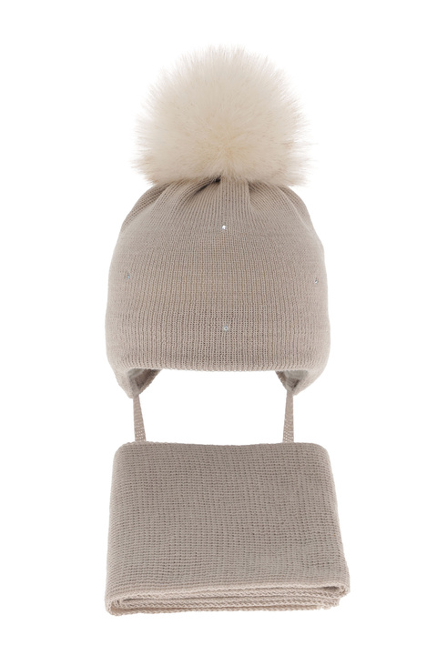 Girl's winter set: hat and scarf in beige merino wool Rosalina