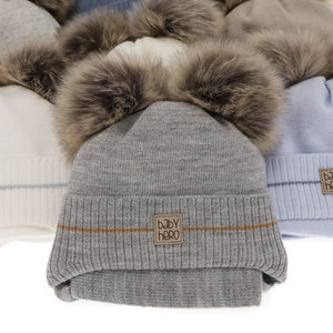 Boy's winter set: hat and scarf grey with two pompom Melon
