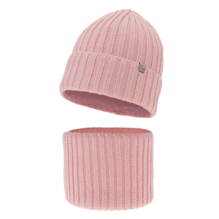 Girl's winter set: hat and tube scarf pink Mitti