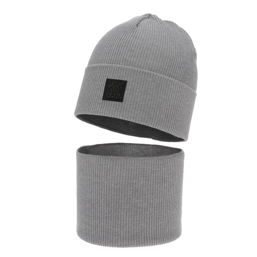 Boy's spring, autumn set: hat and tube scarf, with cotton, light gray, Jonas