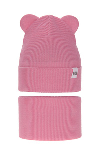 Girl's spring/ autumn set: hat and tube scarf pink Kajra