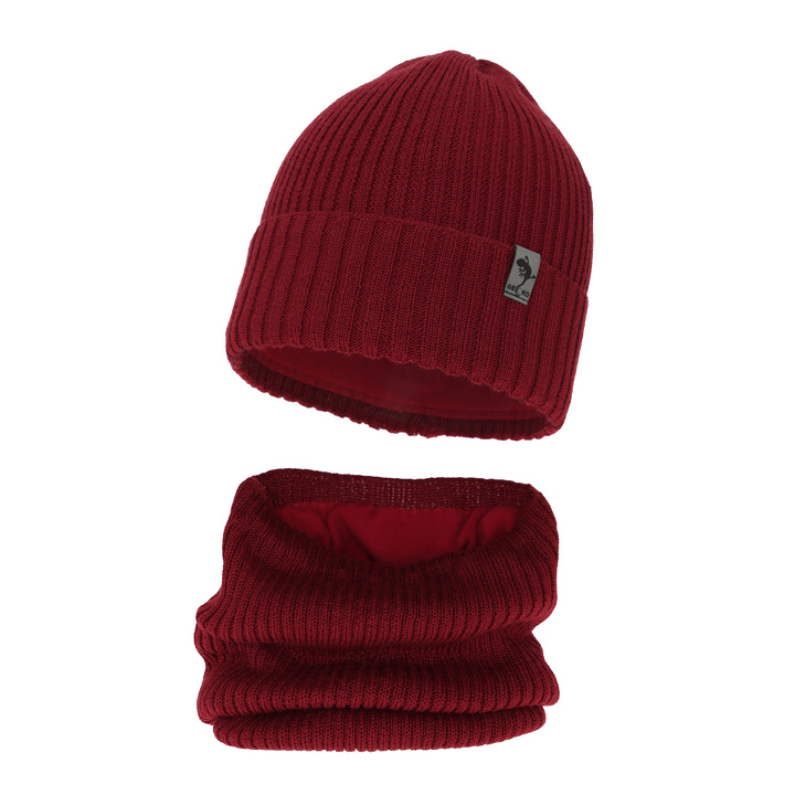 Boy's winter set: hat and tube scarf green merino wool Gecko