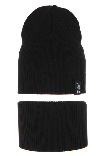 Children's autumn/ spring set: hat and tube scarf, with cotton, black Tunis