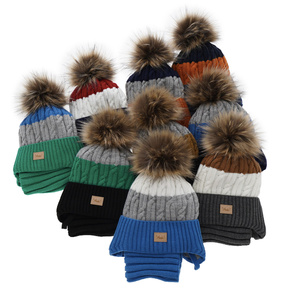 Boy's winter set: hat and tube scarf navy blue Maxwell with pompom