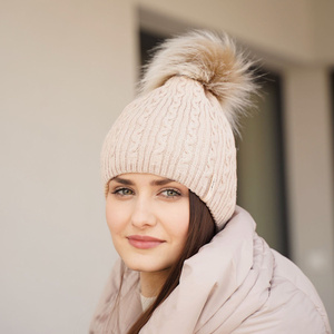 Woman's winter hat grey Xena with pompom