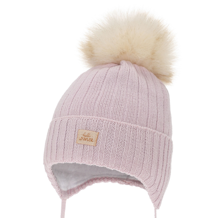 Girl's winter hat, purple, with ears, with merino wool, Basma