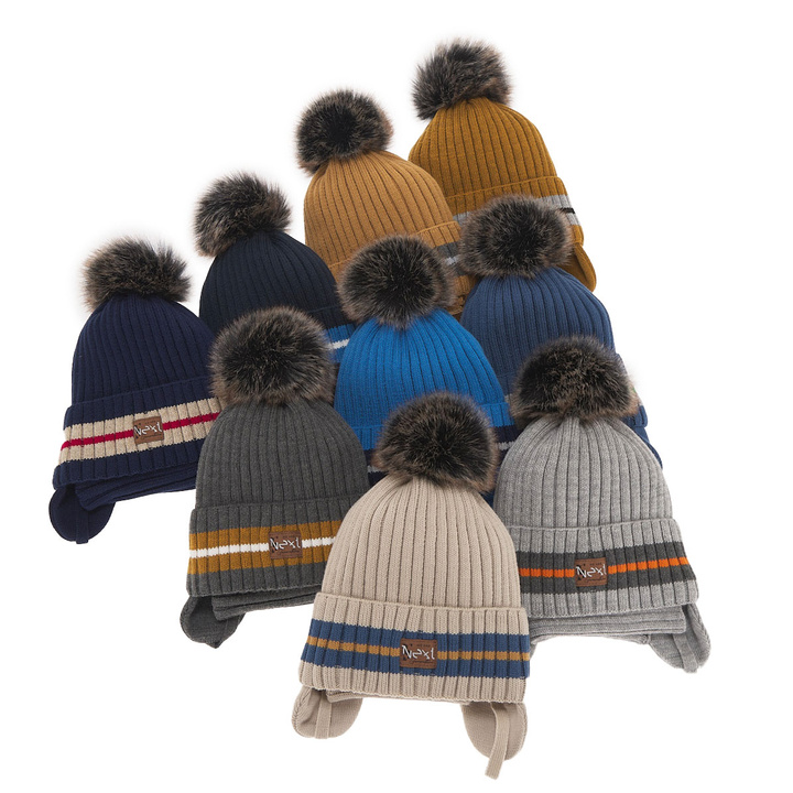 Boy's winter set: hat and tube scarf grey with pompom Echo