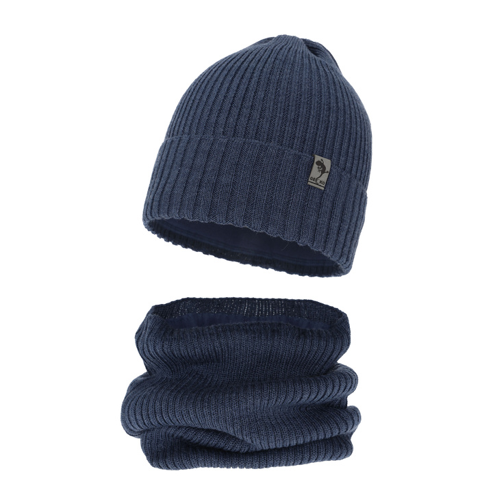 Boy's winter set: hat and tube scarf blue merino wool Gecko