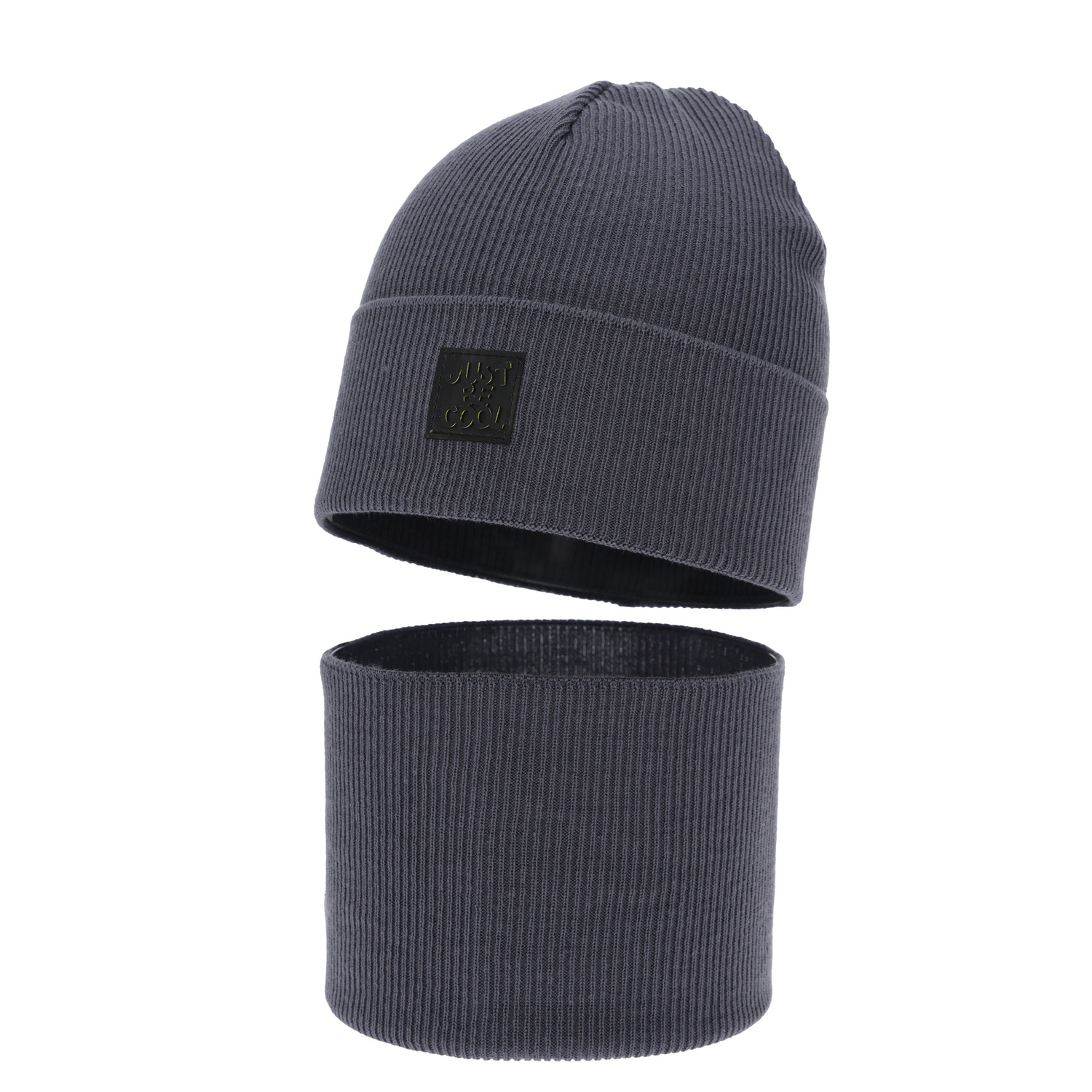 Boy's spring, autumn set: hat and tube scarf, with cotton, gray, Jonas