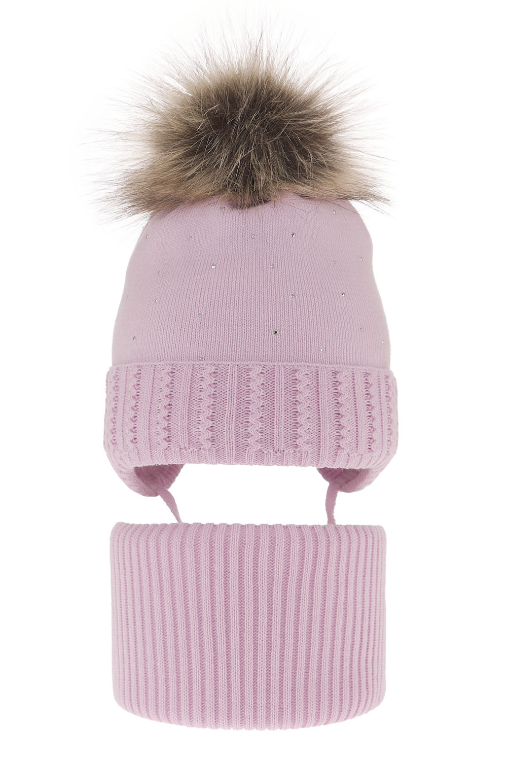 Girl's winter set: hat and tube scarf violet with pompom Renia