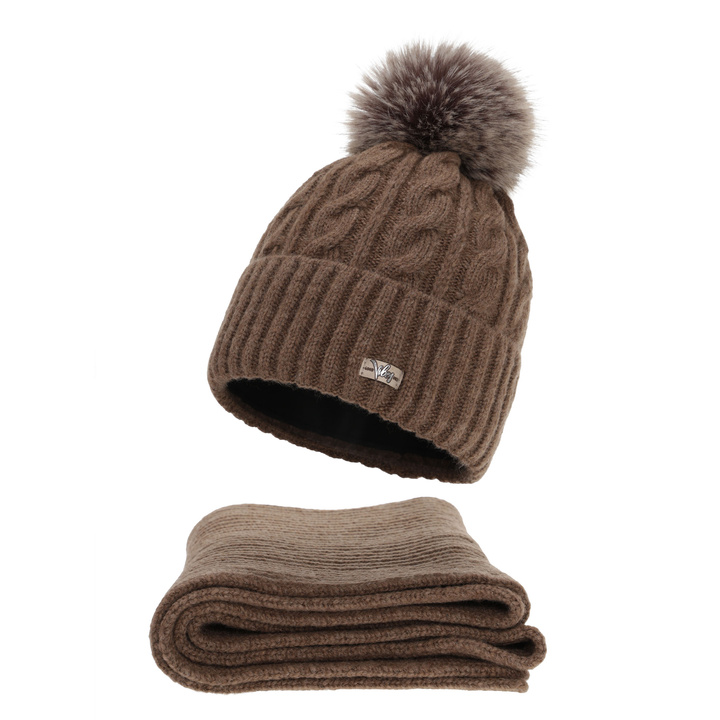 Woman's winter set: hat and scarf, brown, Lunetta
