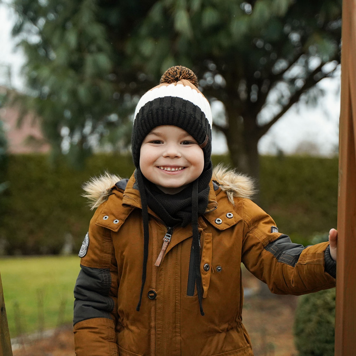Boy's winter set: hat and tube scarf grey Hary with pompom