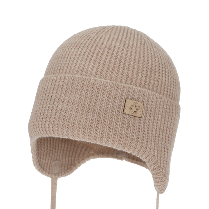 Boy's winter/autumn/spring hat, beige, 100% merino wool, with ears, Bakadi