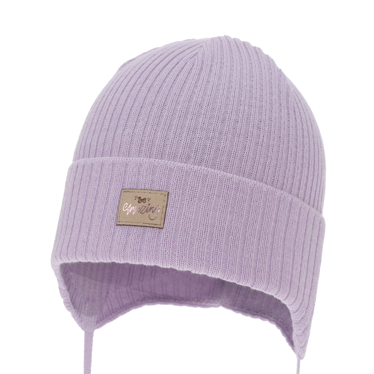 Girl's spring/ autumn hat, purple, with ears, with cotton, Tindra