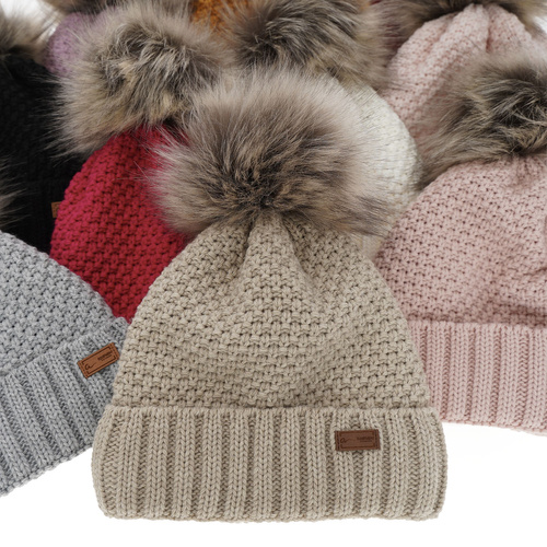 Girl's winter hat black Pola with pompom