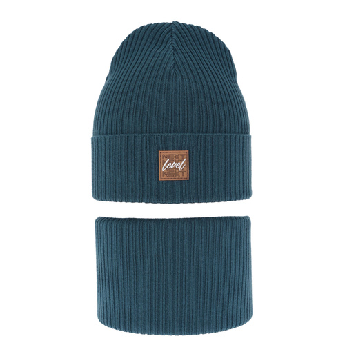 Children's autumn/ spring set: hat and tube scarf, with cotton, blue Fenix