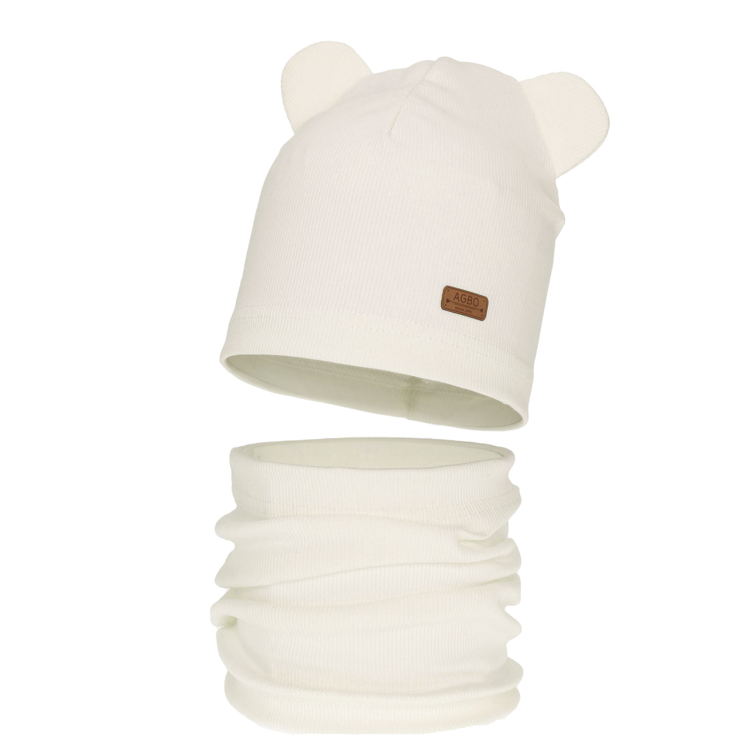 Girl's spring, autumn set: hat and tube scarf, cotton, ecru Georgea