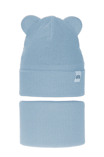 Girl's spring/ autumn set: hat and tube scarf, with cotton, light blue Kajra