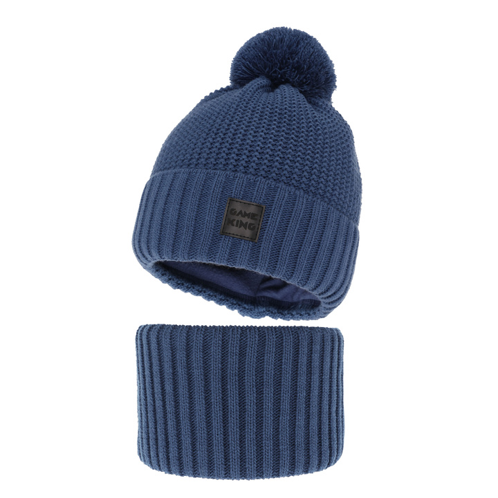 Boy's winter set: hat and tube scarf blue Conan