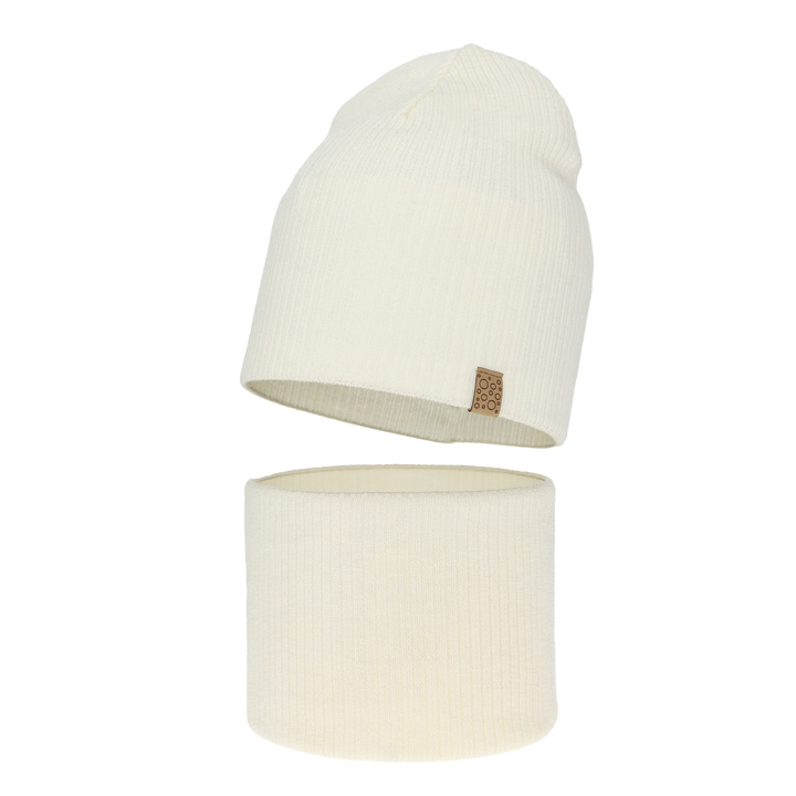 Girl spring autumn set hat and tube scarf ecru 100% extra fine merino wool Ricona