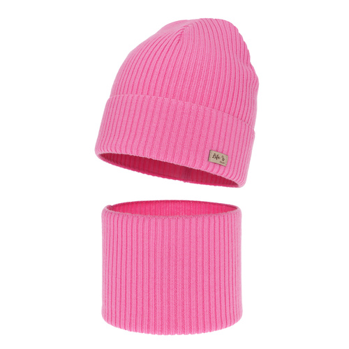 Girl spring autumn set hat and tube scarf pink 100% extra fine merino wool Itra