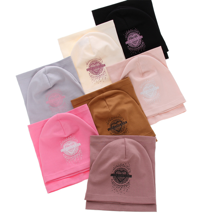 Girl's spring/ autumn cotton set: hat and tube scarf pink Esmeralda