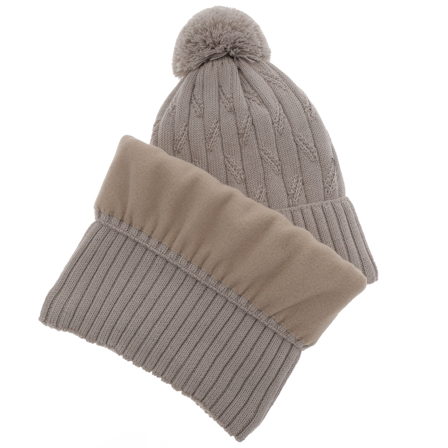 Boy's winter set: hat and tube scarf camel merino wool Talar with pompom