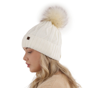 Woman's winter hat camel Renika with pompom