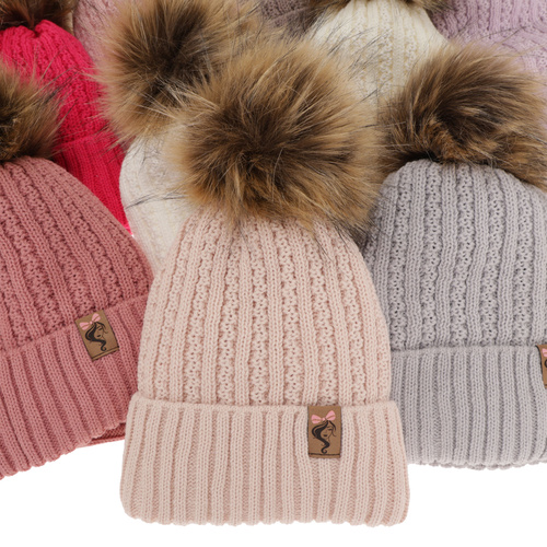Girl's winter set: hat and tube scarf pink Larina with pompom