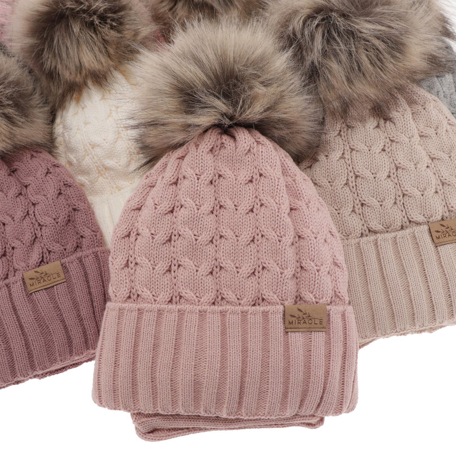 Girl's winter set: hat and tube scarf pink Tanzania with pompom