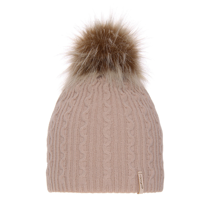 Woman's winter hat beige Xena with pompom