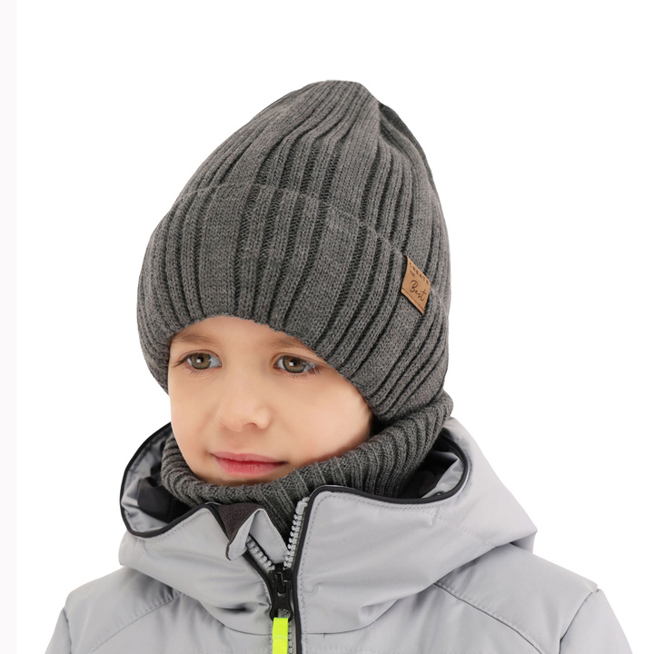 Boy's winter set: hat and tube scarf grey Klaris