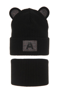 Girl's winter set: hat and tube scarf black Romka