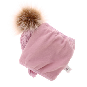 Girl's winter set: hat and tube scarf beige Klementin with pompom