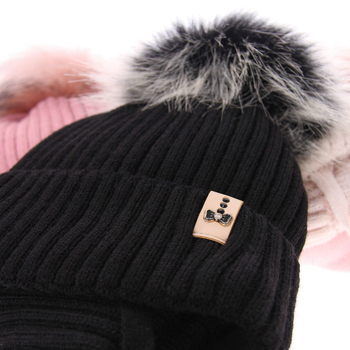 Girl's winter set: hat and tube scarf pink Preria with pompom