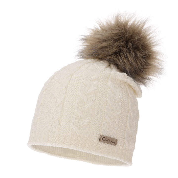 Woman's winter hat ecru merino wool Bafi