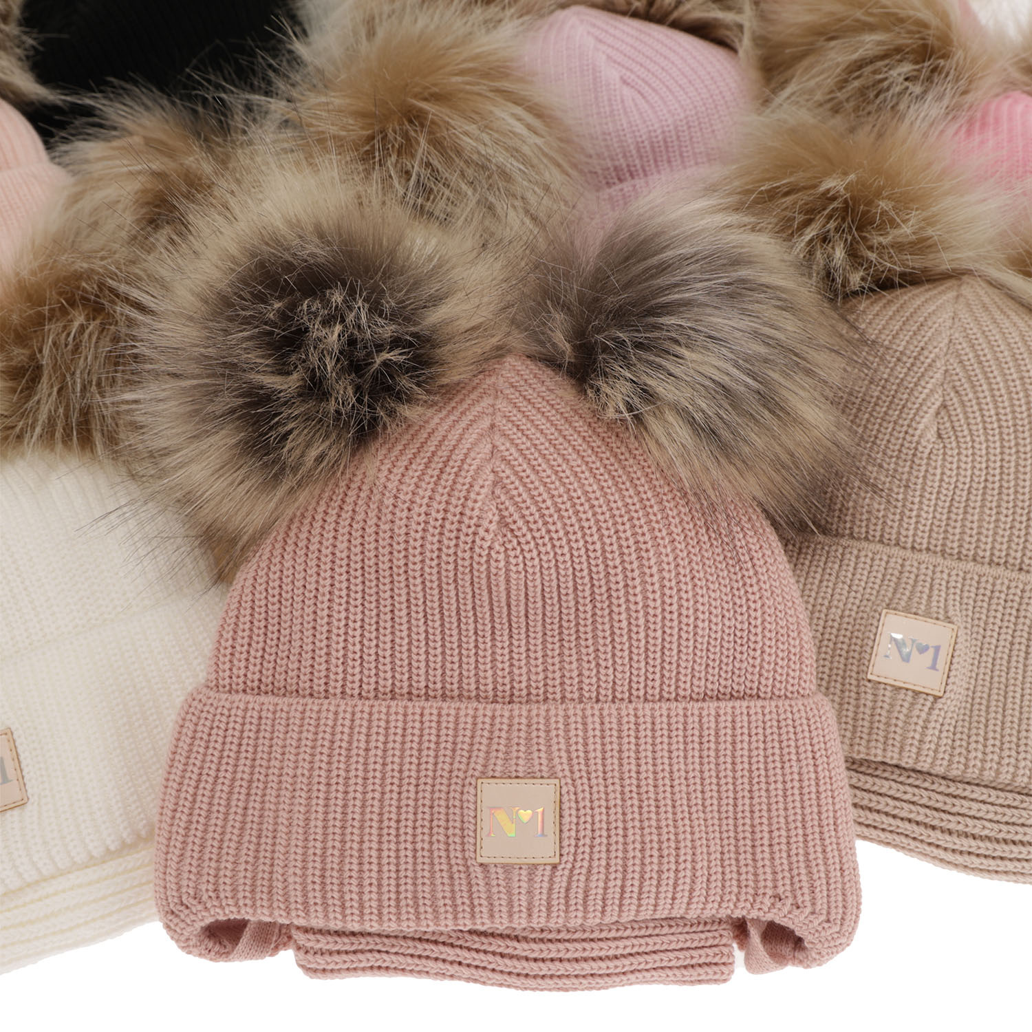 Girl's winter set: hat and tube scarf violet with two pompoms Kiara